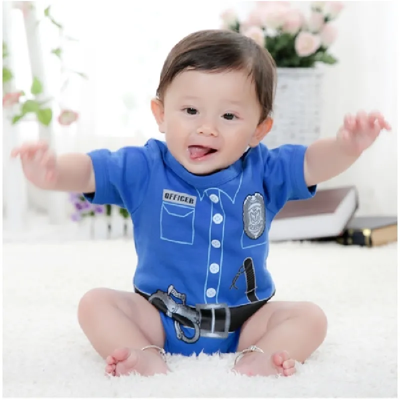 Save Big on Bulk Baby Cop Clothes Baby Boy Summer Bodysuits Shortall Set, Police Themed Infant Jumpsuit Outfit, Newborn Clothing Best Deals on