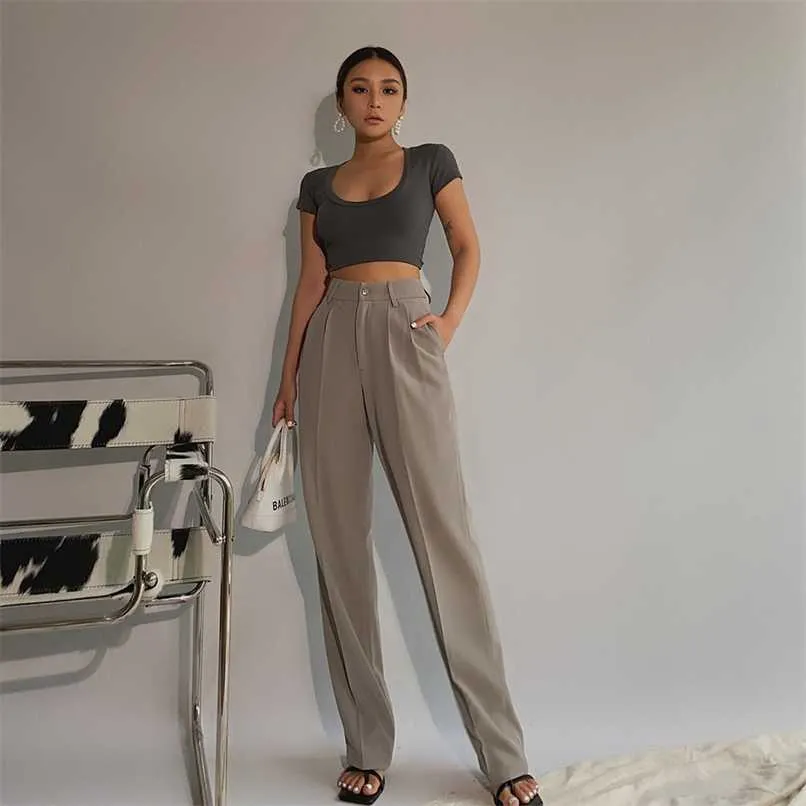 Spring Office Lady High Quality Elegant Casual Fashion Wide Leg Women Female Pants s 211008