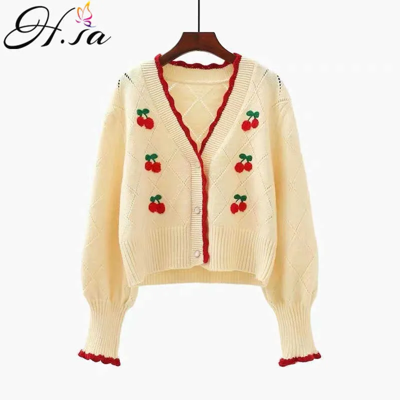 Argyle Sweater Womens Knitted Cardigan With Cherry