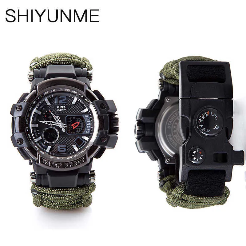 Shiyunme Мужчины спортивные часы Компас водонепроницаемый многофункциональный выживание свисток кварцевые часы термометр мужские часы G1022