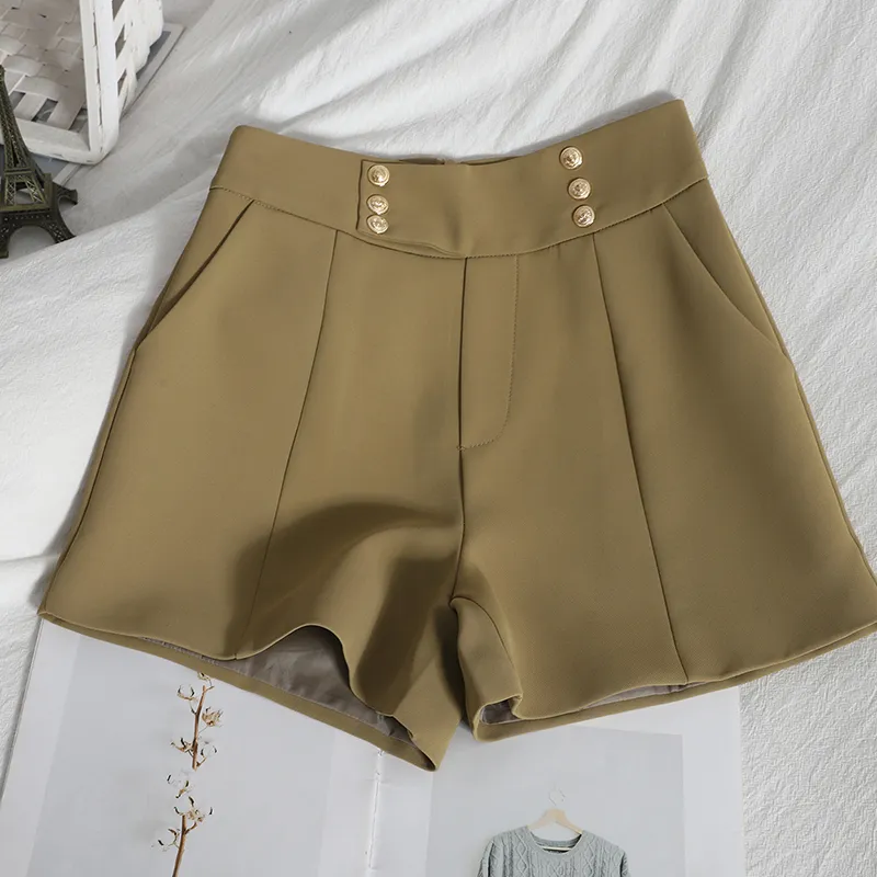 Korean Elegant Beige Shorts Women Loose Fit, Wide Leg