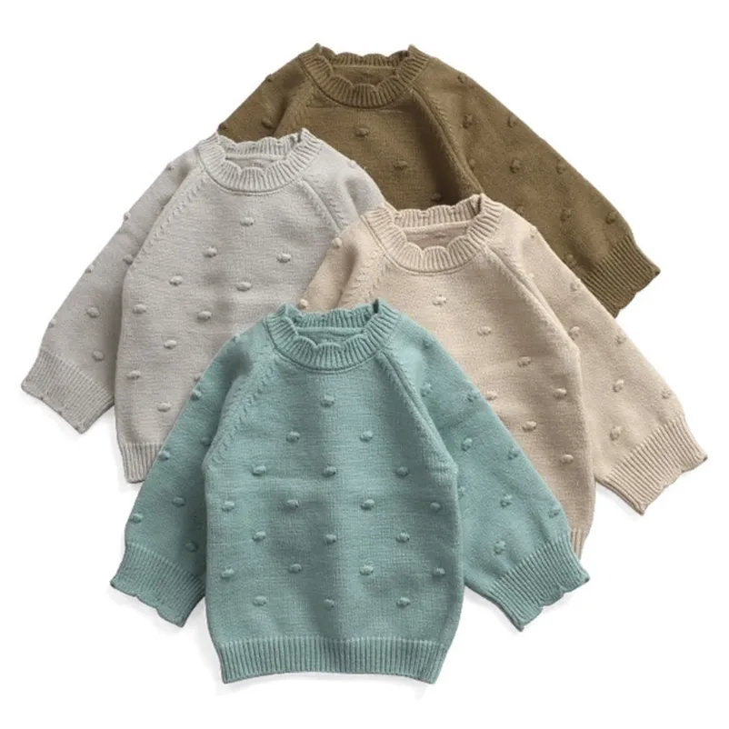 Autumn Winter Baby Kids Girls Long Sleeve Pure Color Knit Sweater Pullover Sweaters Children's Clothes 210521