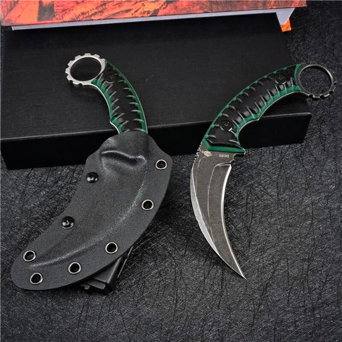 Najwyższa jakość M27 Karambit Knife DC53 Black / White Stone Wash Blade Full Tang G10 Uchwyt Fixed Blade Claw Noże z Kydex
