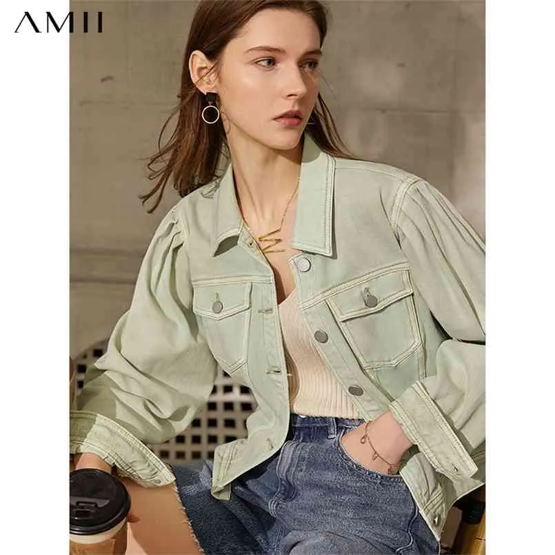 AMII Minimalism Summer Denim Jacket For Women Causal Solid Lapel Single-breasted Fashion Short Women's Coat 12140244 210914