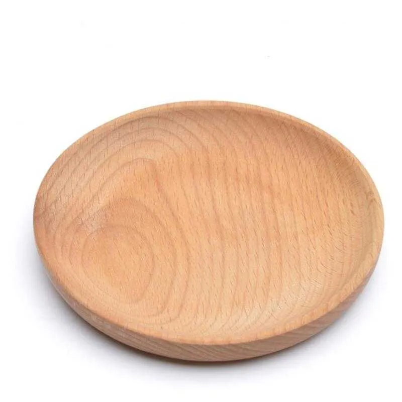 Round Wooden Plate Dish Dessert Biscuits Plate Dish Fruits Platter Dish Tea Server Tray Wood Cup Holder Bowl Pad Tableware Mat LX2437