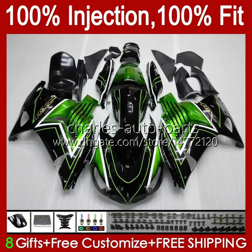 Carénages d'injection pour KAWASAKI NINJA ZZR 1400 CC ZX 14R 14 R ZZR1400 06-11 4No.0 ZX14R 06 07 08 09 10 11 ZZR-1400 ZX-14R 2006 2007 2008 2009 2010 2011 Corps OEM Vert Noir