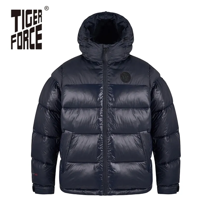 TIGER FORCE Men's winter jacket men coat fashionable Casual Warm Blue Pocket Zipper male clothing Mens parka 70798 211214