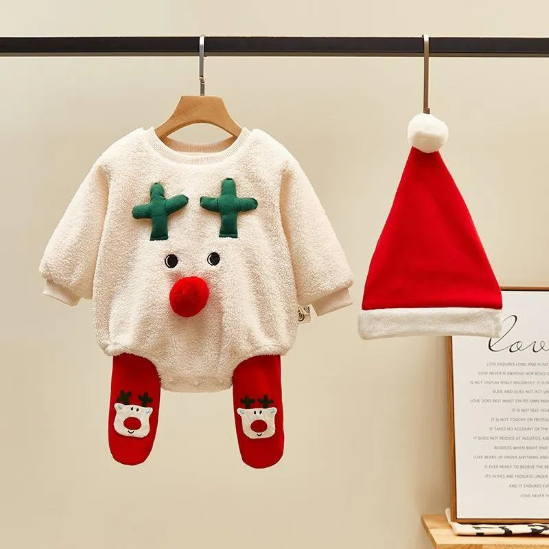 衣料品セット3本/セット生まれベビー服秋と冬のスーツの春のロンパー分割厚い幼児のクリスマス衣装