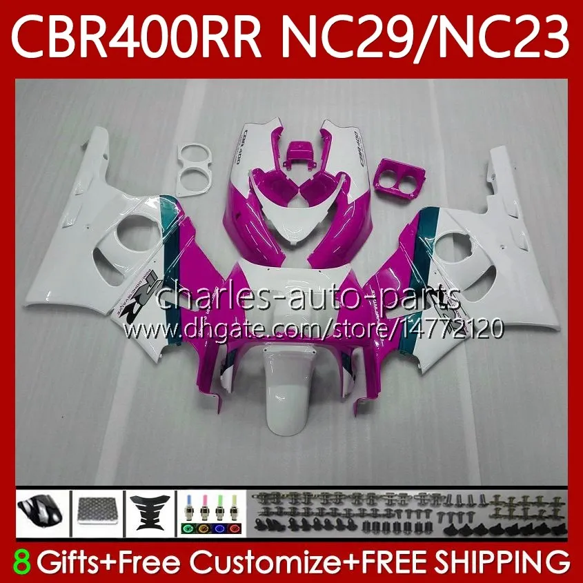 Fairings Kit For HONDA CBR 400 RR CC 400CC NC23 1994 1995 1996 1997 1998 1999 Body 66No.114 CBR400RR CBR400 RR 88-99 NC29 CBR 400RR Pink white 94 95 96 97 98 99 OEM Bodywork