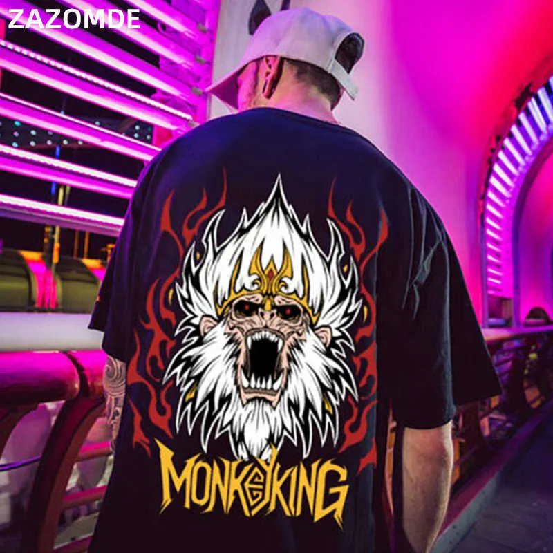 Zazomde Cotton Tee Tshirt Man Cartoon Animal Printed Punk T Shirts Mens Hip Hop Casual Street Tees Male Tshirts Toppar 210629