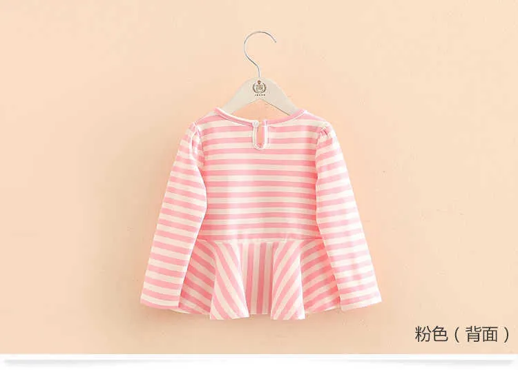 Kids Tops Fashion Spring Autumn Long Sleeve O-Neck Cute Rabbit Bow Striped Patchwork Baby Tees Little Child Girls T Shirts (7)