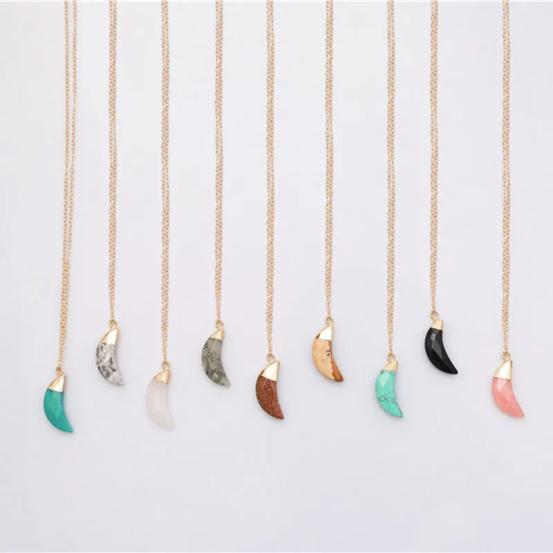 DIY Natural Original Stone Gold Plated Chain Pendant Necklaces For Women Girl Fashion Party Club Decor Jewelry