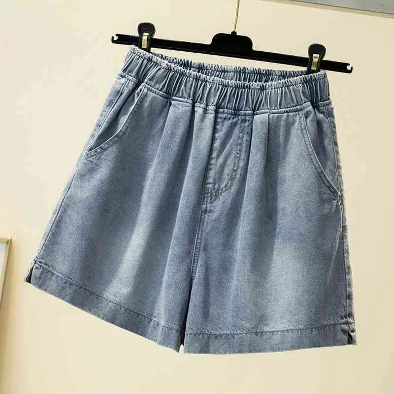 Calças de brim curta spodenki verão plus size denim shorts mulheres moda solta calças casuais elásticas cintura alta 210429