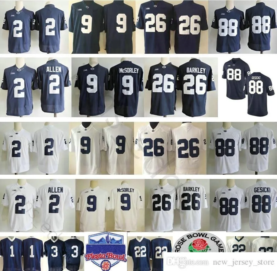 NCAA Penn State Nittany Lions College ملابس كرة القدم # 26 Saquon Barkley 9 Trace McSorley 88 Mike Gesicki 2 Marcus Allen Paterno Stitched Jerseys