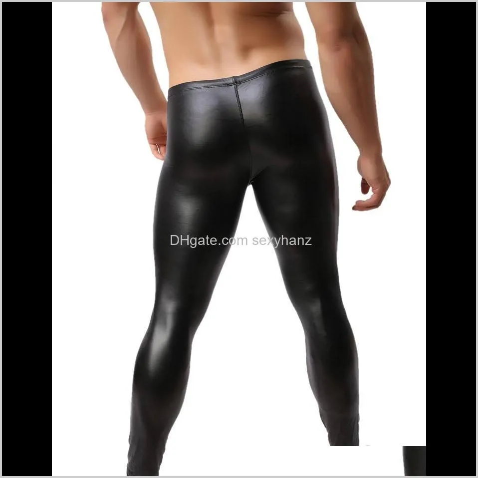 fashion mens black faux leather pants long trousers sexy and novelty skinny muscle tights mens leggings slim fit tight men pant m-2xl