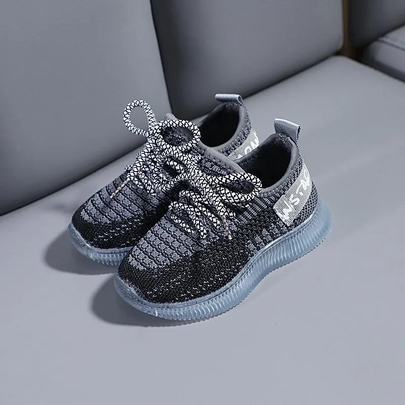 New Children Mesh Shoes Boys Girls Lace up Sport Running Shoes Baby Lights Casual Sneakers Toddler Kids LED Sneakers