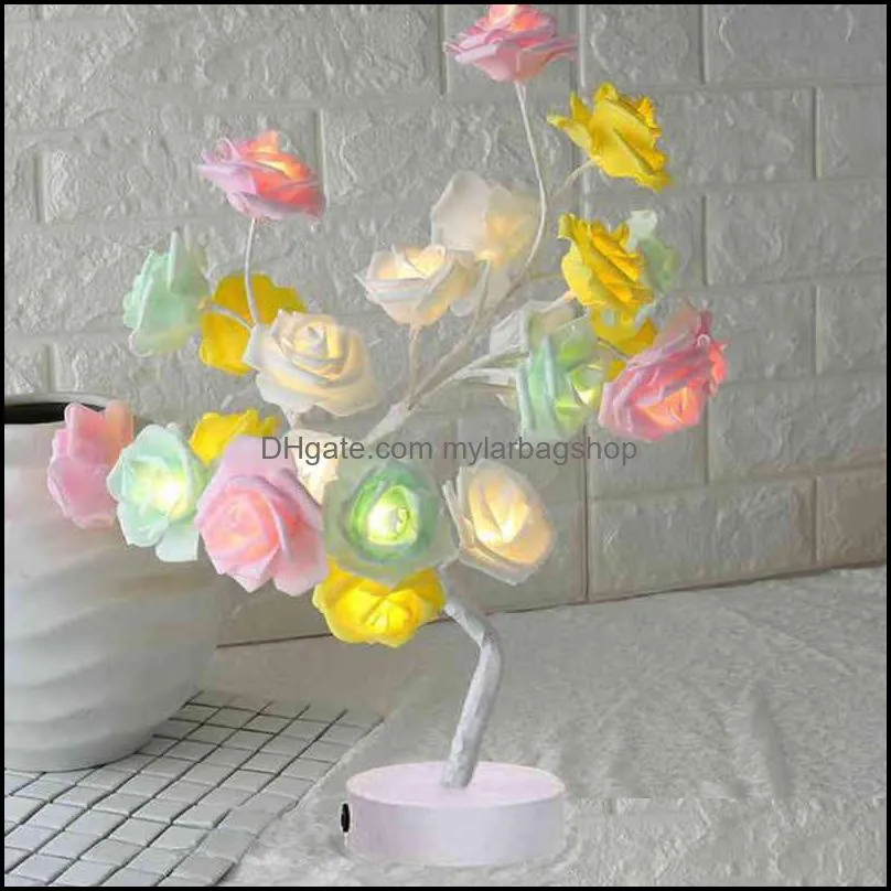 LED Table Lamp Rose Flower Tree USB Night Lights Christmas Decoration Gift For Kids Room Rose Flower Lighting Home Decoration 211223
