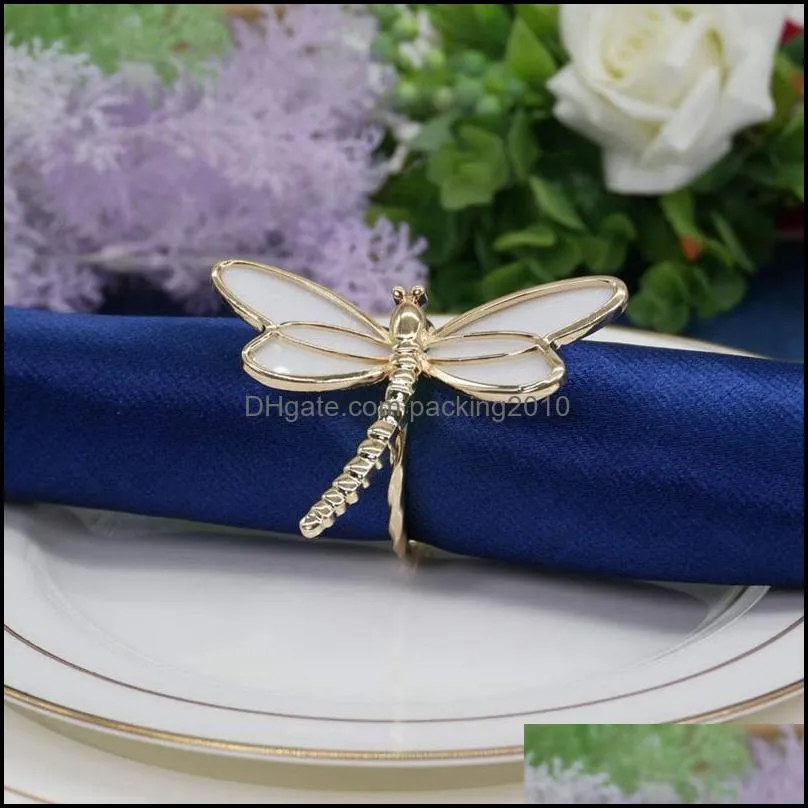 4 Piece Set, Gold Dragonfly Napkin Ring Napkin Holder, Used for Wedding Dinner Dinner Table Decoration Table Decoration