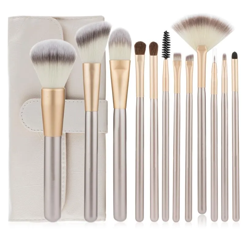 Leuke make-up borstel set voor blending foundation poeder blozen oogschaduw, witte cosmetische borstels met synthetische borstel veganistische borstel, 12st veganisten vriendelijk