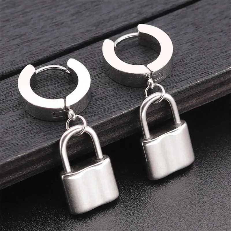 Arrival Gold Silver Color Lock Stud Earrings For Women Men Exaggerated Ear Clip Stainless Steel Fashion Jewelry Gifts