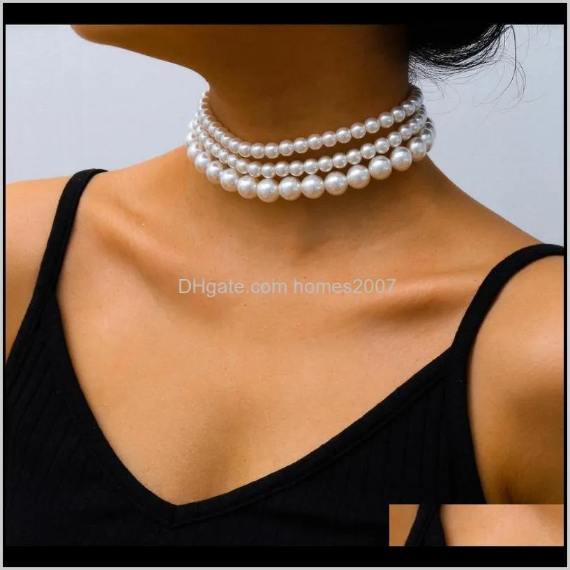 multi-layer white imitation pearl necklace bead chain punk ladies wedding short clavicle necklac girl charm banquet jewelry