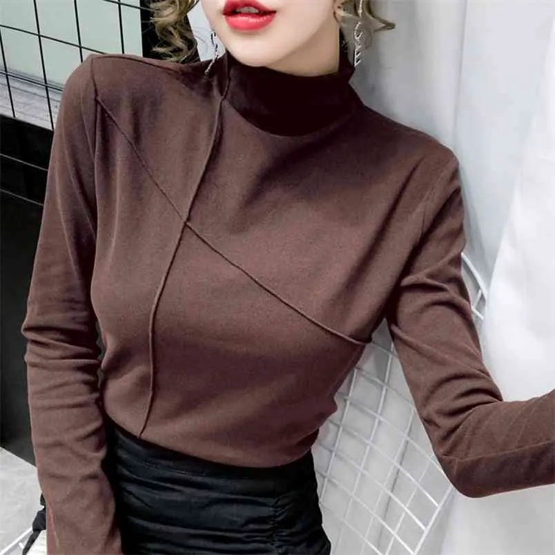 Wwenn Turtleneck футболка женская корейский белый футболка женская одежда толщиной теплый с длинным рукавом осень зима топы футболки FEMME 210507