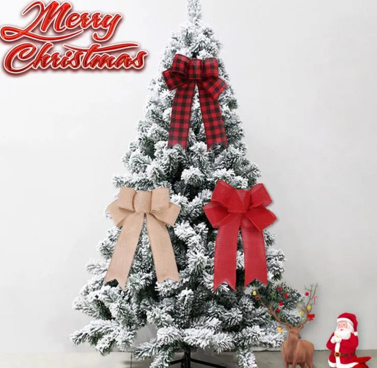 Christmas Tree Bows Red Cotton Linen Bowknot Ornaments for Wreath Window Holiday Indoor Outdoor Decorations SN2996