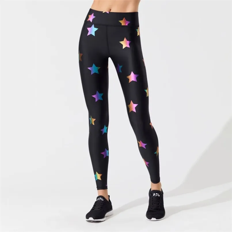 Fashion Colored Stars Pattern Digital Printed Skinny Breathable Leggings Gifts For Ladies 211019