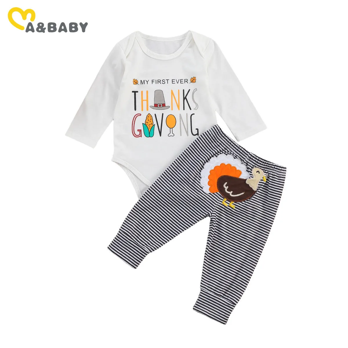 0-24M Thanksgiving Journée Born Baby Girl Girl Girl Vêtements Ensemble Lettre Romper Combinaison Combinaison Pantalons de Turquie Turquie Tenue 210515