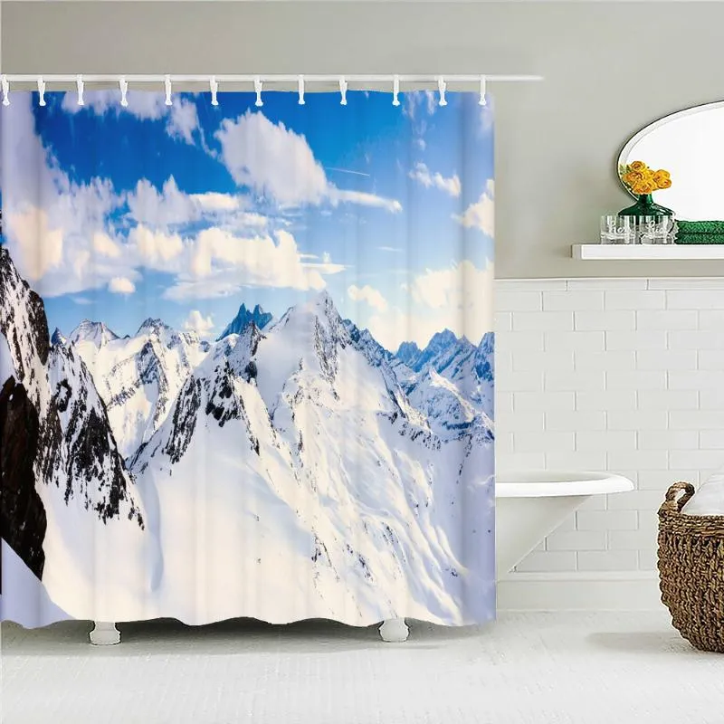 Rideaux de douche imperméable impression tissu rideau salle de bain avec crochets montagne forêt naturel paysage bain décor à la maison