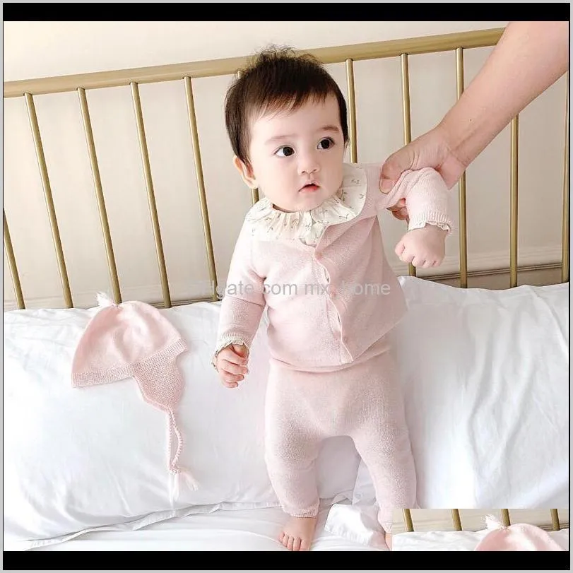 2021 new luxury design spring and autumn knitted sweater pants shirt hat suit baby girl and boy same sweater set shipping