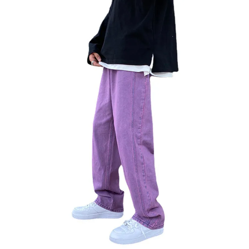 Мужчины пурпурные винтажные мешковатые джинсы Мужчина с низким ростом джинсовая ткань Y2K Брюки мужские джинсы с прямой ногой плюс размер