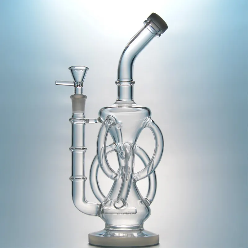 Doppio Charmber Rig Tubo dell'acqua in vetro trasparente Narghilè Inline Perc 11 pollici Recycler Bong 14 Giunti femminili Dab Rigs con ciotola banger