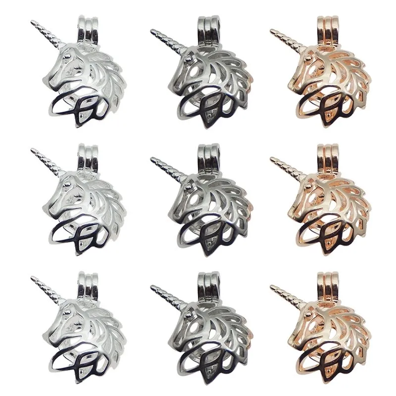 10st TRENDY UNICORN PEARL CAGE Animal Pendants Aromatherapy Essential Oil Diffuser Halsband Locket för DIY smycken