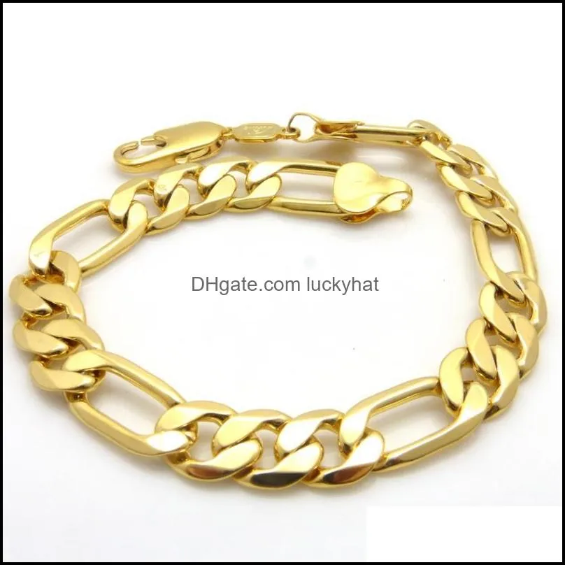 Bracelets à maillons pour hommes, chaîne Figaro, en or jaune massif, bijoux classiques, livraison directe, 863Ru, 2021