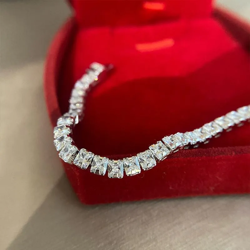 Chain Square Diamond Bracelets For Women Luxury Engagement Wedding gemstone Jewelry 18cm
