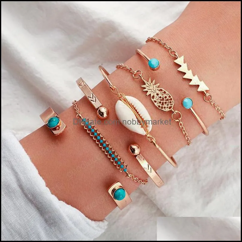 Charm Bracelets Jewelry Bohemia Pine Shell Gold Indian Jewellery Adjustable Open Ethnic For Women Pseras Drop Delivery 2021 Vp9Nt