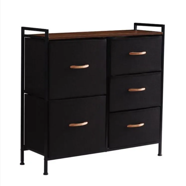 2022 Living Room Furniture 5 Drawer Dresser Storage Organizer Fabric Unit Easy Pull Bins with Steel Frame Wood Top Closets for Entryway Hallway Bedroom