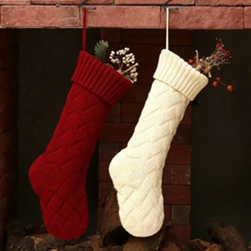 Knit Christmas Tree Stockings Santa Claus Candy Gift Sock Xmas Party Hanging Decorative 4 Colors Stocking Home Decor Accessories BH4922 TYJ