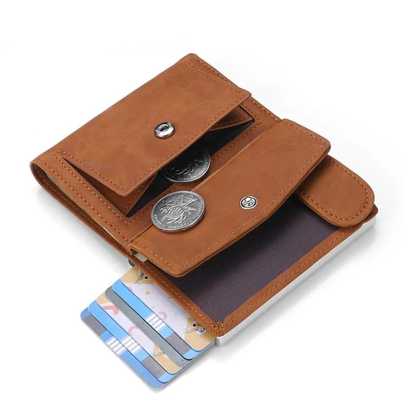 Carteiras Bisi Goro RFID Anti-Roubo Homens Smart Wallet Porte Carta Cartão de Moda Caso Passaporte Suporte Unisex Coin Bolsa
