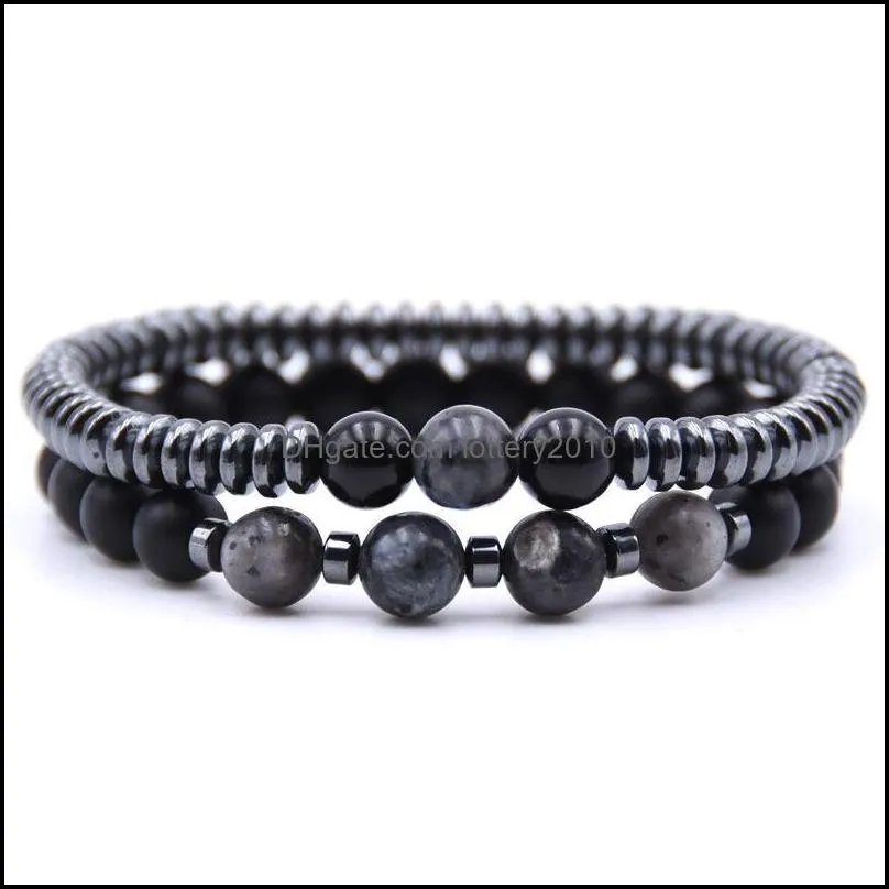 New Bracelet 2pcs/set Quality Metal With Variety Natural Stone Beads Charm Beaded Bracelets For Men And Women Favorite Jewelry1