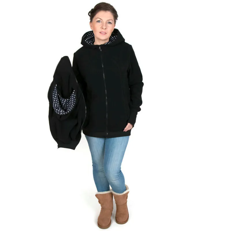 Pull Vêtement Veste capuchonné Kangourou avec Zipper Porte-bébé