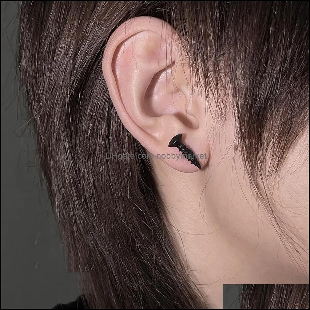 Niche Design Screw Nail Stud Earrings Personality Exaggerated Men And Women Simple Dark Punk Jewelry Accessories