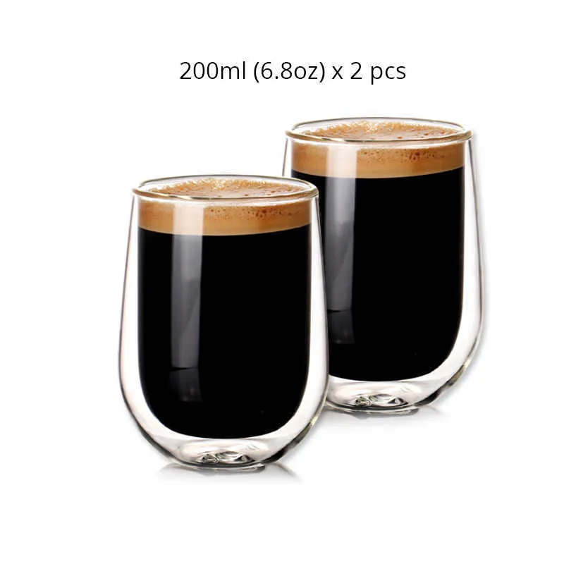 Set of 2pcs 6.8oz Double Wall Insulated Heat Resistant Coffee Cups for Tea Espresso Latte Mug Beverages 200ml 210611