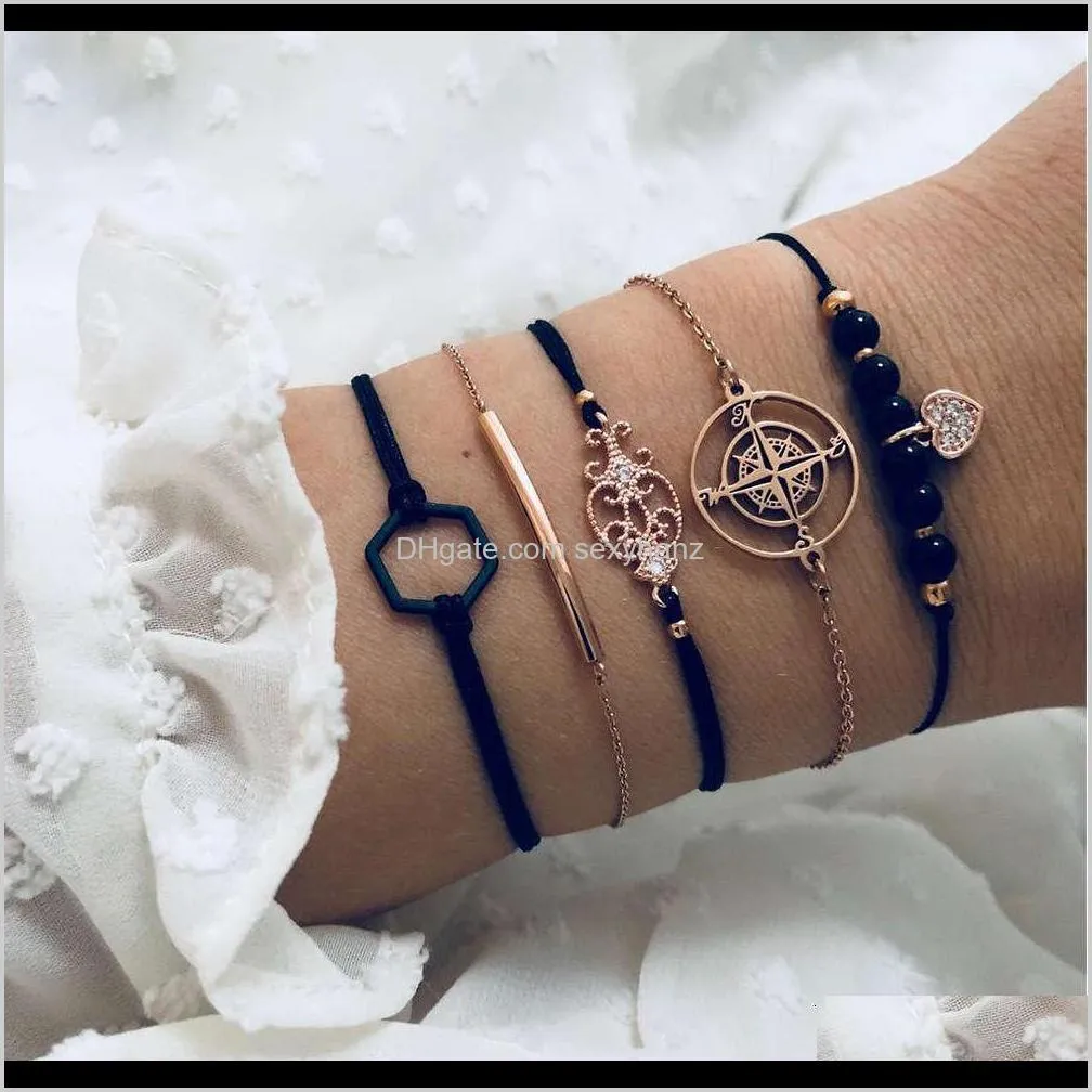 personalized compass totem black hexagon bracelet inlaid with diamond love beaded pendant 5-piece hand set