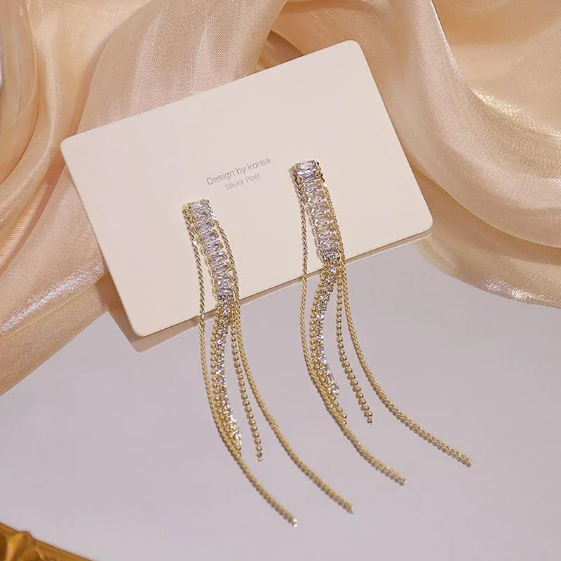 Stud Tassel Long Earrings For Women Designer Creativity Luxury Jewelry Advanced S925 Needle Micro-inlaid Zircon Gift