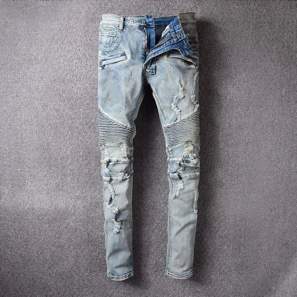 2021 Mens Jeans Distressed Motorcycle Biker Jean Rock Skinny Slim Ripped Hole Letter Top Quality Brand 8 Colors Denim Pants Size 28-40
