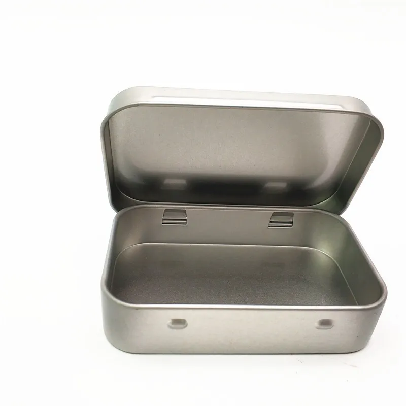 Caja de lata de plata lisa 95x60x21mm Rectángulo Té Caramelo Menta Tarjeta de visita Caja de almacenamiento USB Venta al por mayor