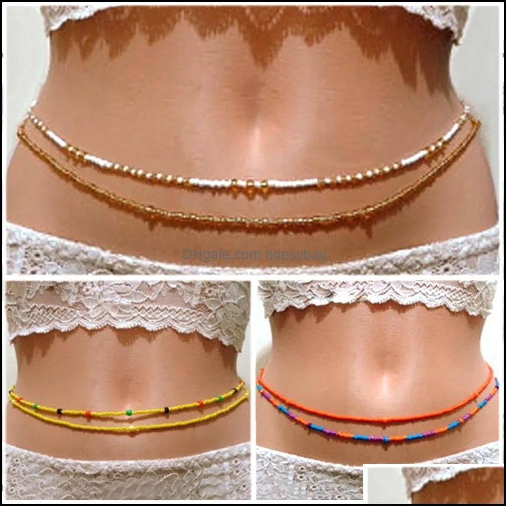 Belly Chains Body Jewelry Fashion Summer Beach For Women Halsband Böhmen Double Pärlor Kedja Midja Bikini Drop Delivery 2021 JU9DR