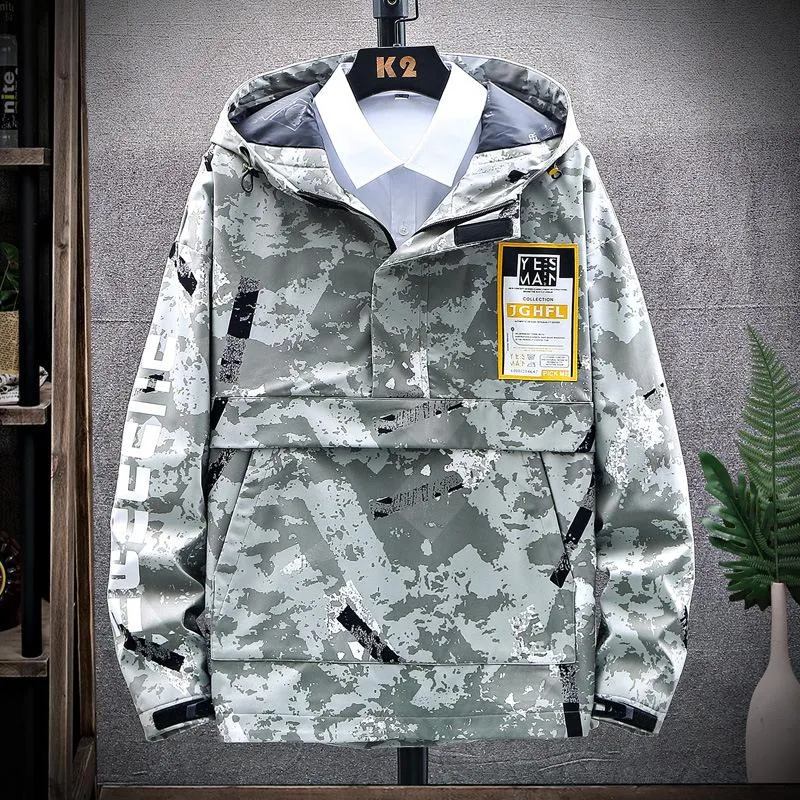 Young Mens Jackets: Spring & Autumn Camouflage Hooded Top